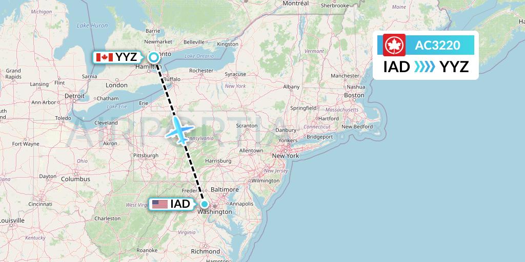 AC3220 Air Canada Flight Map: Washington to Toronto