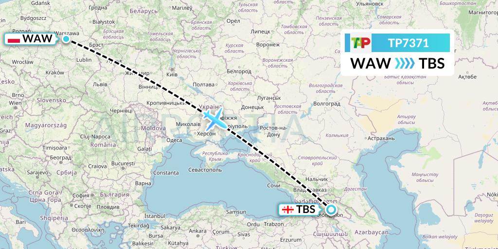 TP7371 TAP Portugal Flight Map: Warsaw to Tbilisi
