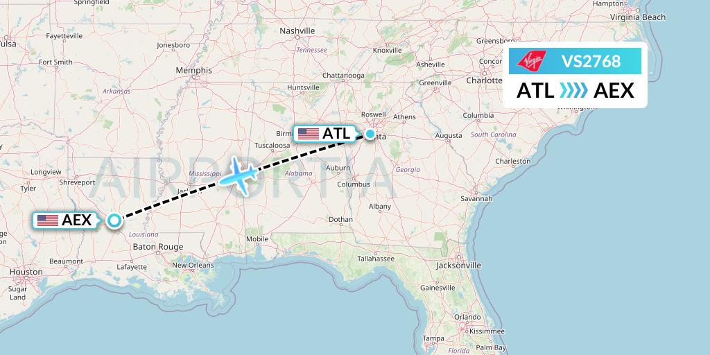 VS2768 Virgin Atlantic Airways Flight Map: Atlanta to Alexandria
