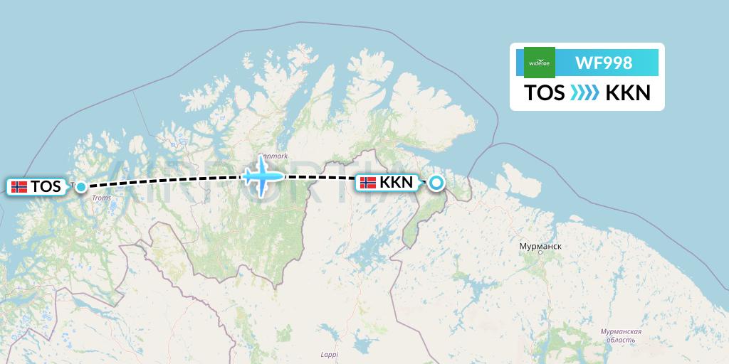 WF998 Wideroe Flight Map: Tromso to Kirkenes