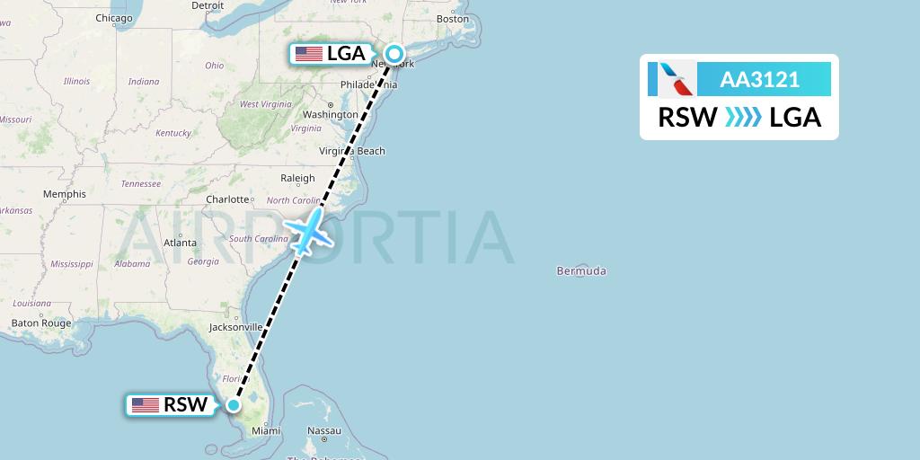 AA3121 American Airlines Flight Map: Fort Myers to New York