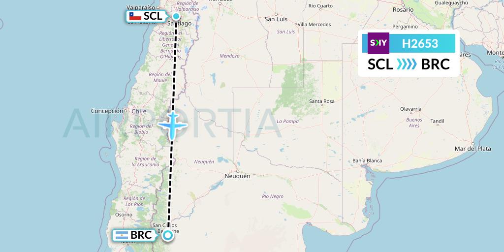 H2653 Sky Airline Flight Map: Santiago to San Carlos de Bariloche