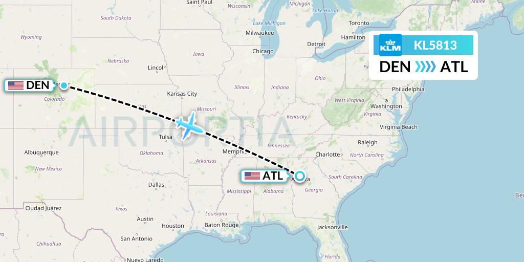 KL5813 KLM Flight Map: Denver to Atlanta