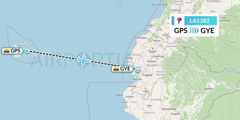 LA1382 LAN Airlines Flight Map: Galapagos to Guayaquil