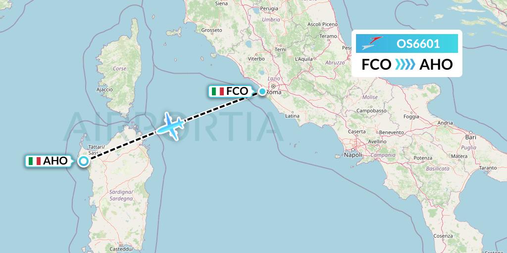 OS6601 Austrian Airlines Flight Map: Rome to Alghero