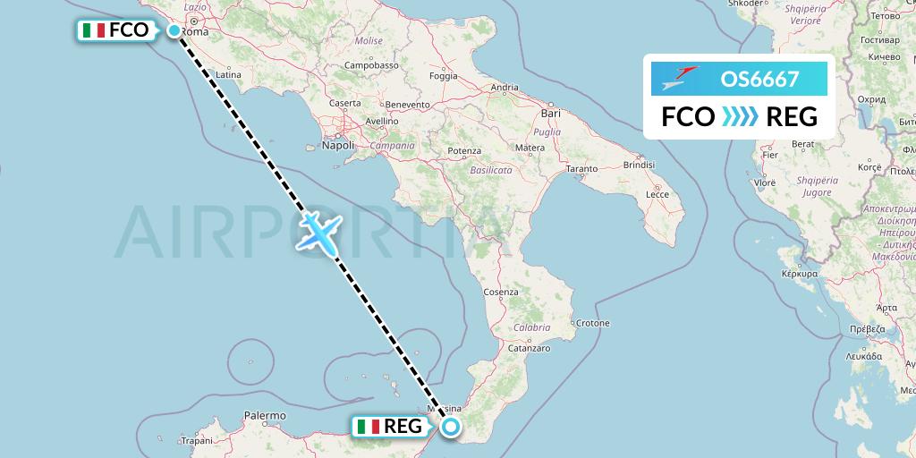 OS6667 Austrian Airlines Flight Map: Rome to Reggio Calabria