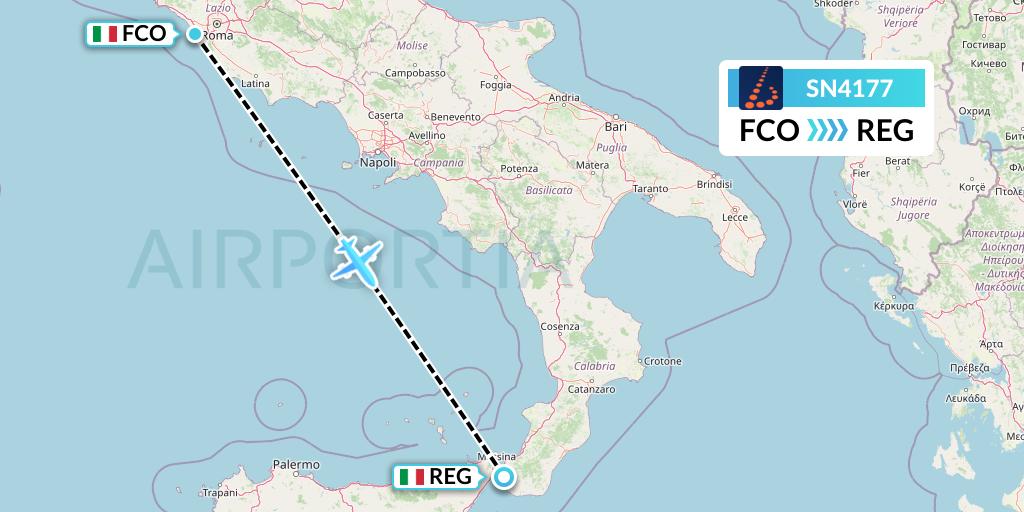 SN4177 Brussels Airlines Flight Map: Rome to Reggio Calabria
