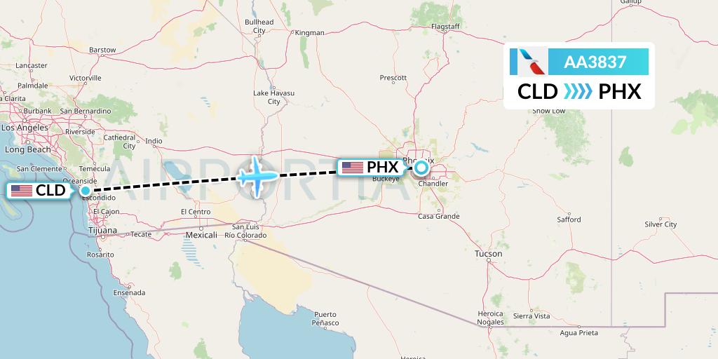 AA3837 American Airlines Flight Map: San Diego to Phoenix