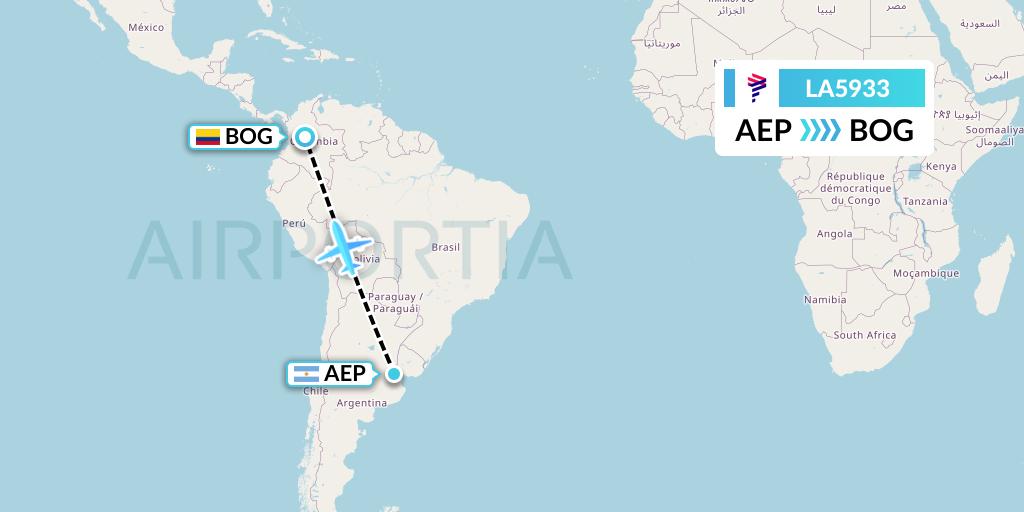 LA5933 LAN Airlines Flight Map: Buenos Aires to Bogota