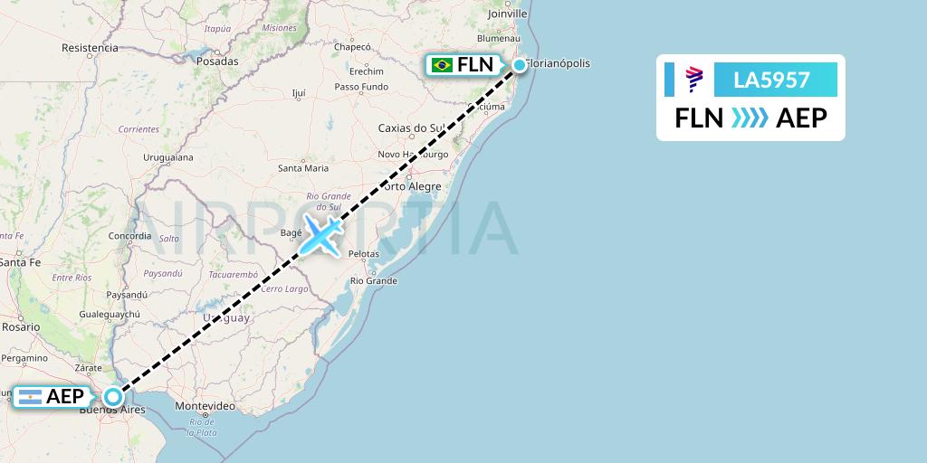 LA5957 LAN Airlines Flight Map: Florianopolis to Buenos Aires