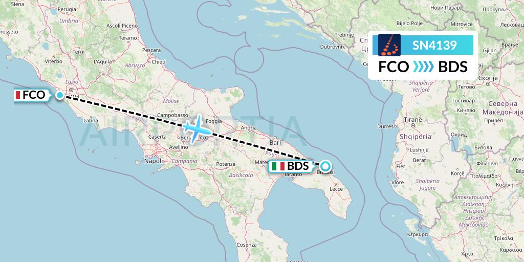 SN4139 Brussels Airlines Flight Map: Rome to Brindisi