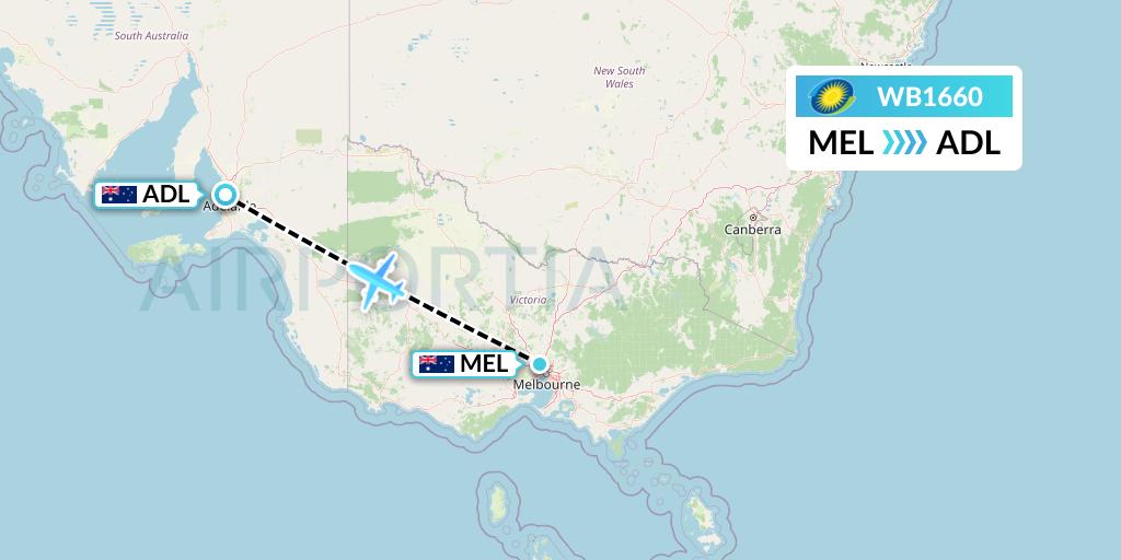 WB1660 RwandAir Flight Map: Melbourne to Adelaide