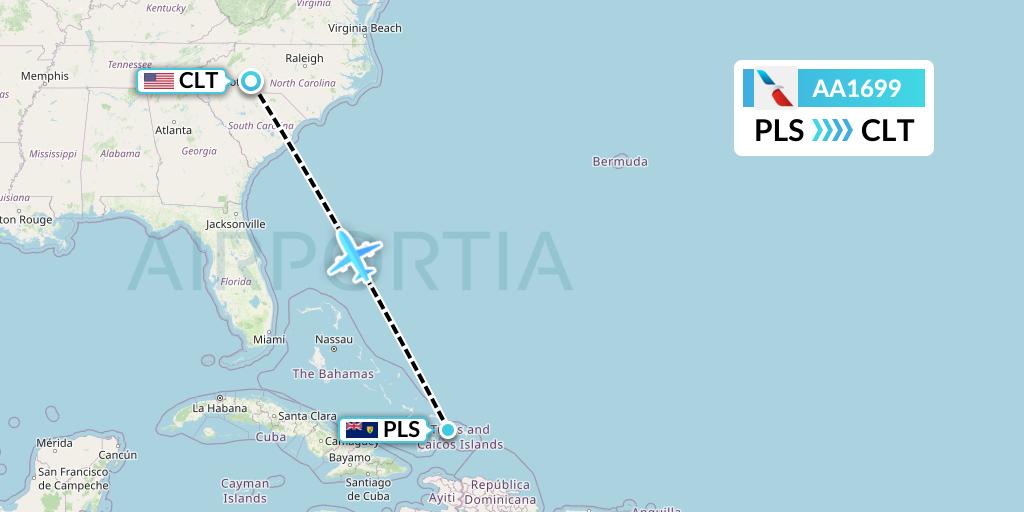 AA1699 American Airlines Flight Map: Providenciales to Charlotte