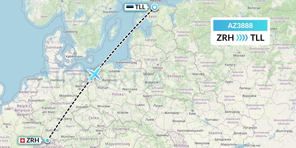 AZ3888 ITA Airways Flight Map: Zurich to Tallinn
