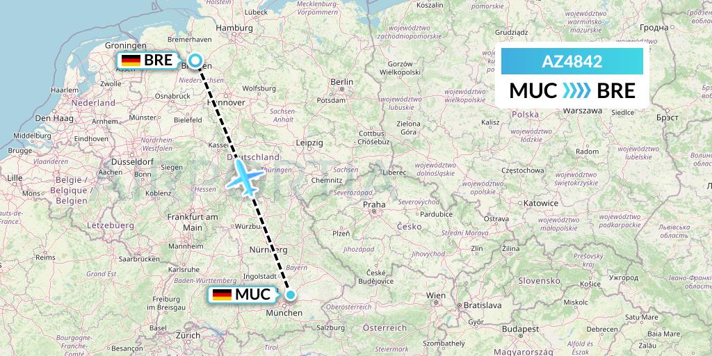 AZ4842 ITA Airways Flight Map: Munich to Bremen