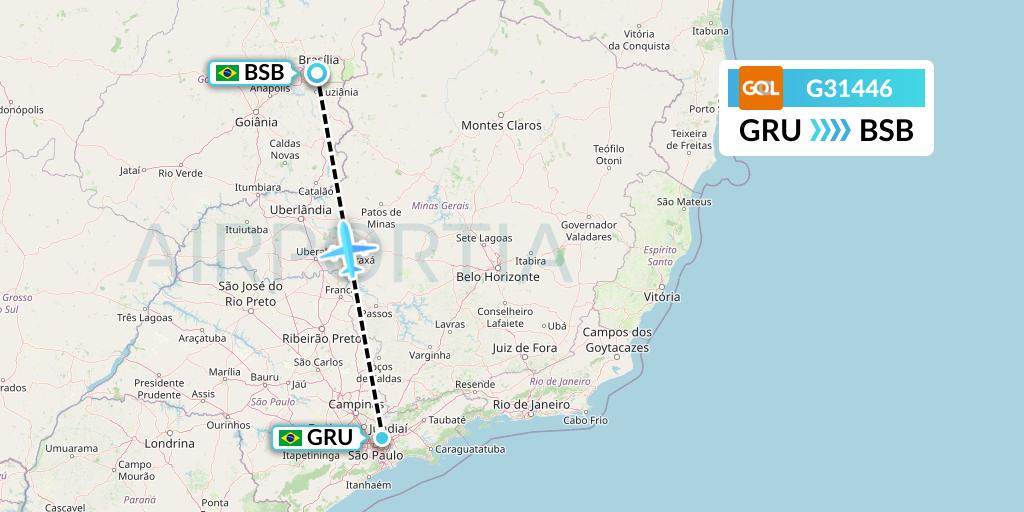 G31446 GOL Transportes Aeros Flight Map: Sao Paulo to Brasilia