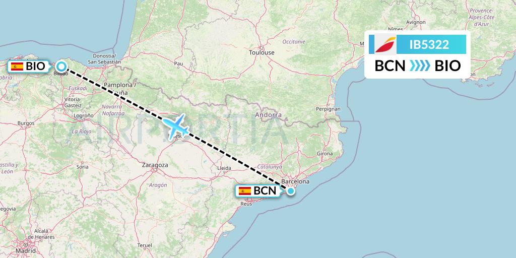 IB5322 Iberia Flight Map: Barcelona to Bilbao