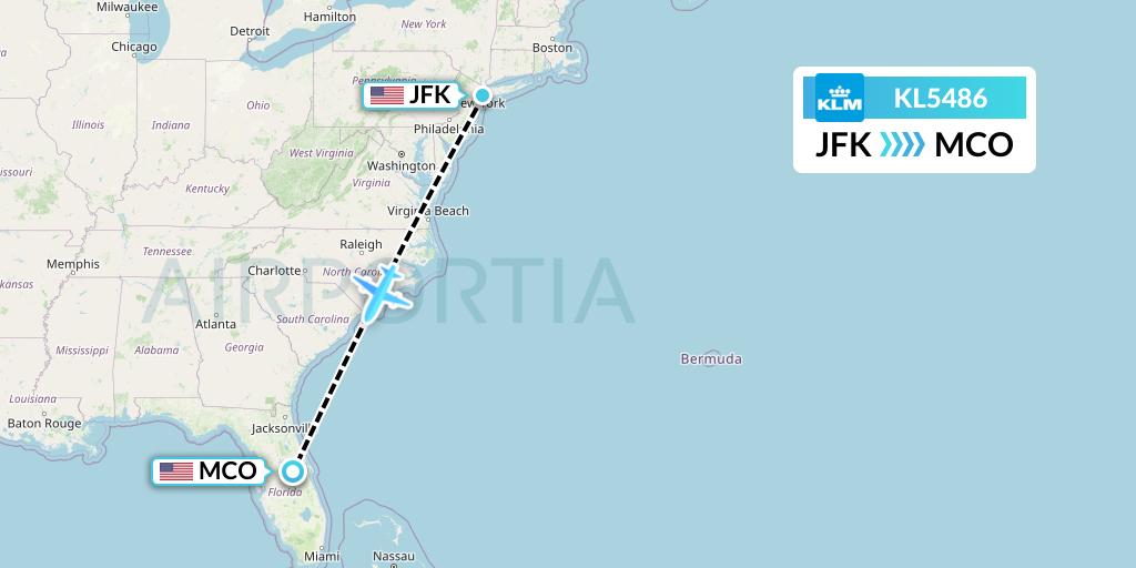KL5486 KLM Flight Map: New York to Orlando
