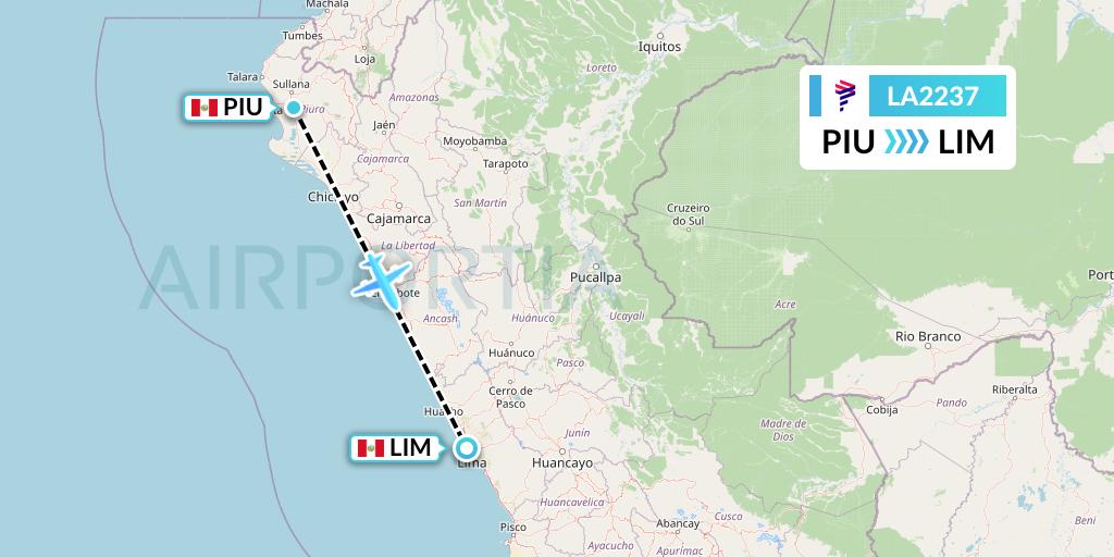 LA2237 LAN Airlines Flight Map: Piura to Lima