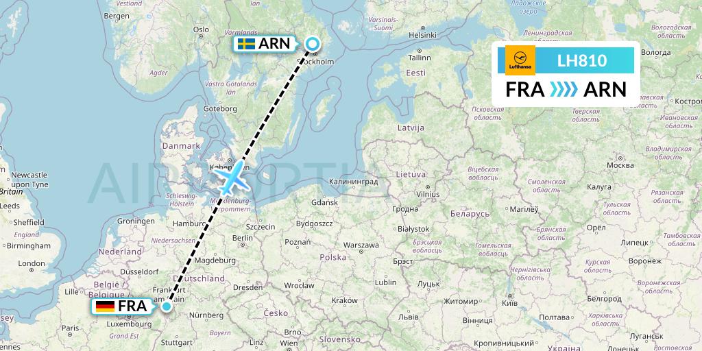 LH810 Lufthansa Flight Map: Frankfurt to Stockholm