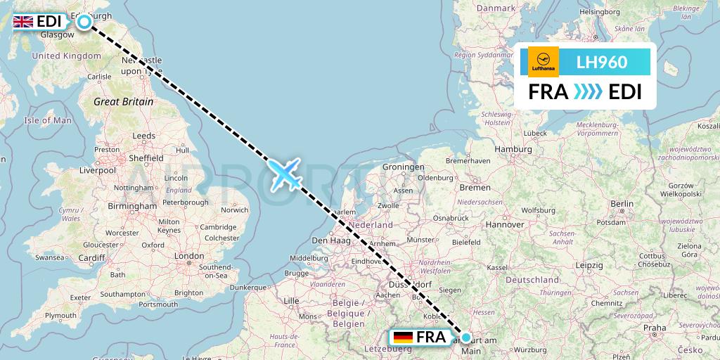 LH960 Lufthansa Flight Map: Frankfurt to Edinburgh