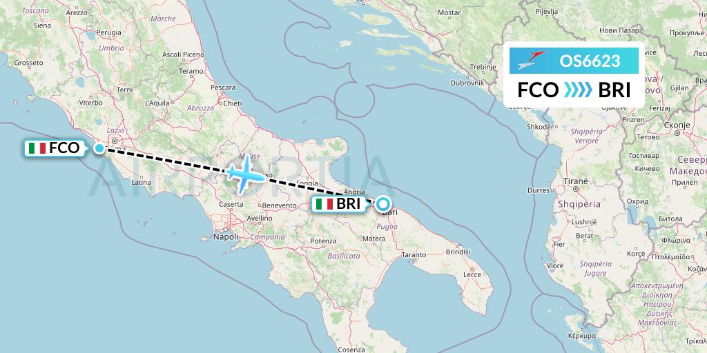 OS6623 Austrian Airlines Flight Map: Rome to Bari