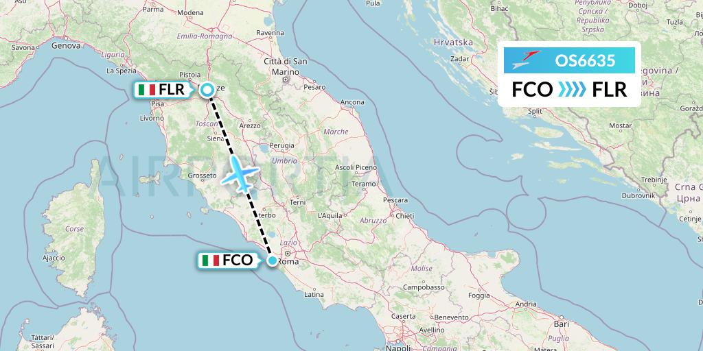 OS6635 Austrian Airlines Flight Map: Rome to Florence