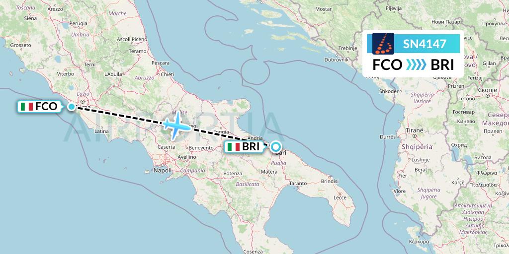 SN4147 Brussels Airlines Flight Map: Rome to Bari