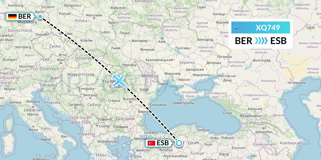XQ749 SunExpress Flight Map: Berlin to Ankara