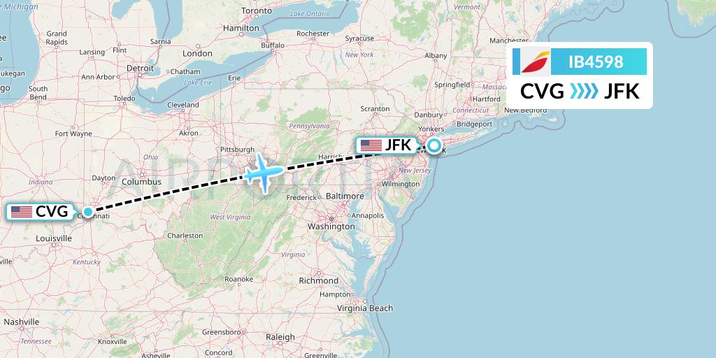 IB4598 Iberia Flight Map: Cincinnati to New York