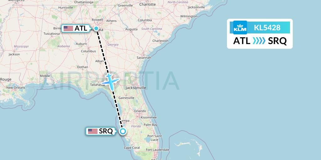 KL5428 KLM Flight Map: Atlanta to Sarasota