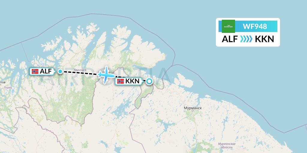 WF948 Wideroe Flight Map: Alta to Kirkenes