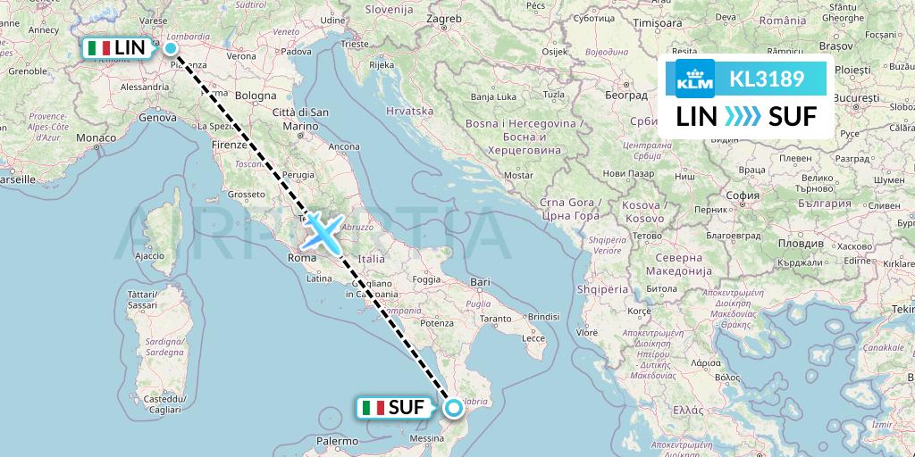 KL3189 KLM Flight Map: Milan to Lamezia Terme