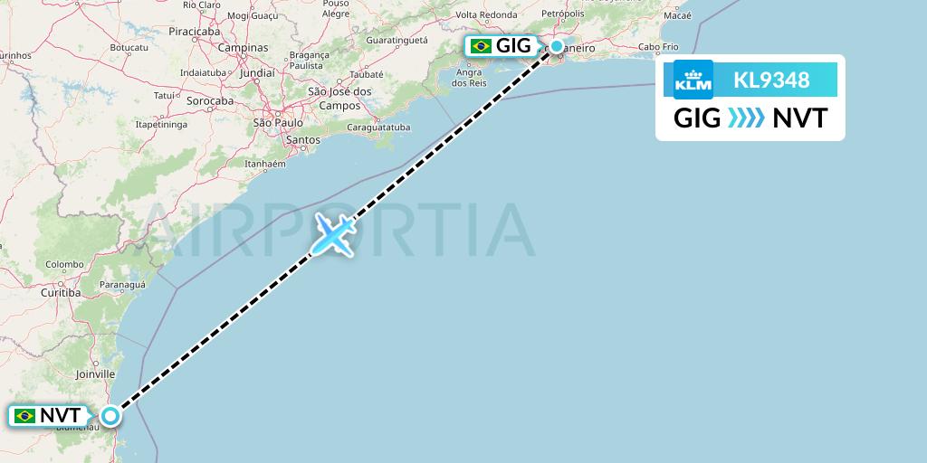 KL9348 KLM Flight Map: Rio de Janeiro to Navegantes