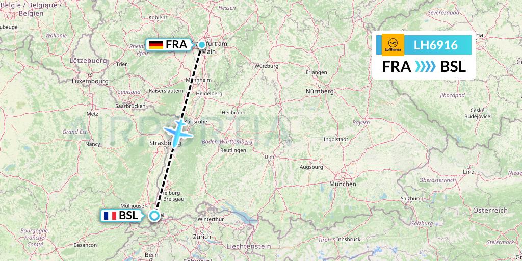 LH6916 Lufthansa Flight Map: Frankfurt to Basel