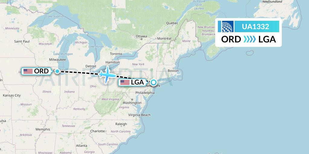 UA1332 United Airlines Flight Map: Chicago to New York