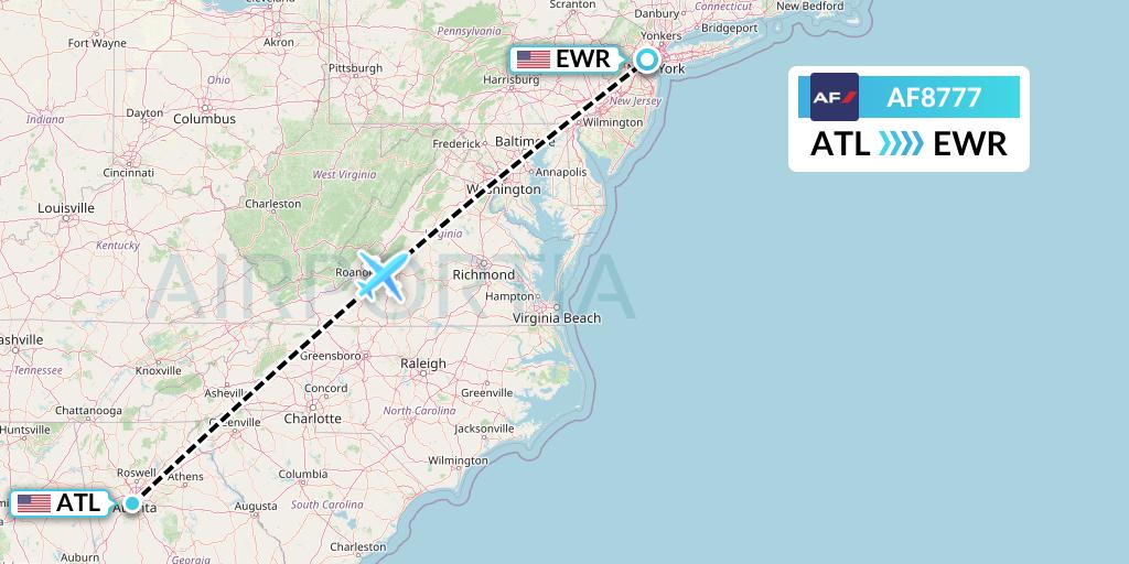 AF8777 Air France Flight Map: Atlanta to New York