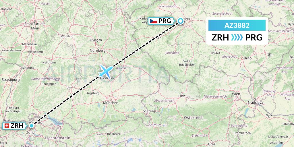 AZ3882 ITA Airways Flight Map: Zurich to Prague