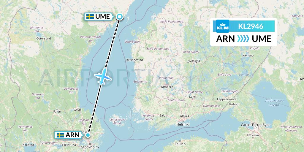 KL2946 KLM Flight Map: Stockholm to Umea