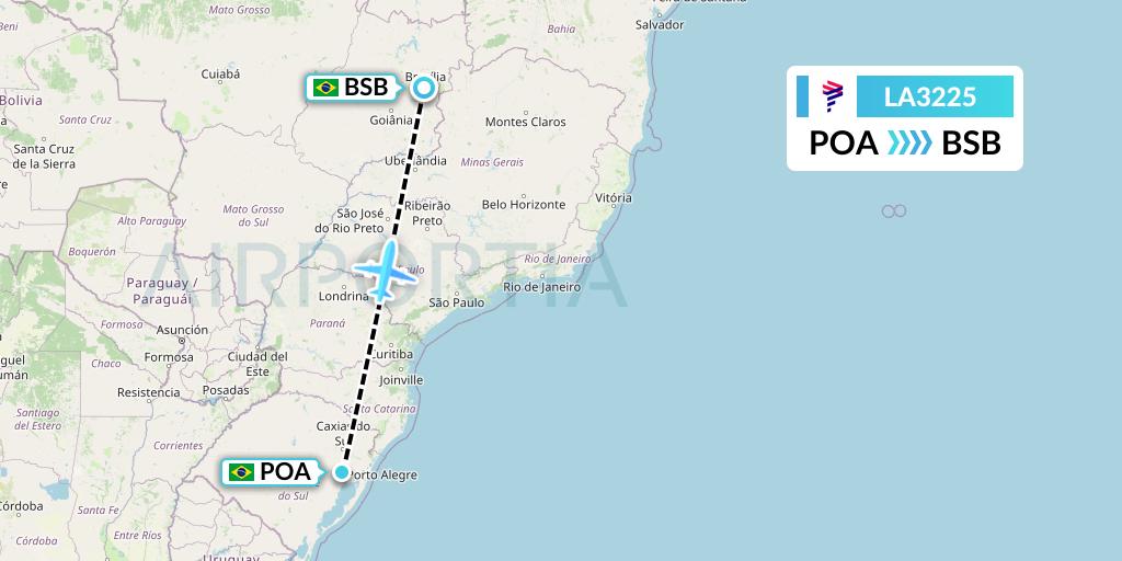 LA3225 LAN Airlines Flight Map: Porto Alegre to Brasilia