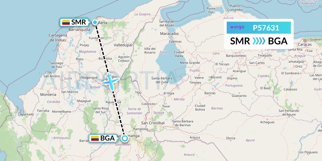 P57631 Copa Airlines Colombia Flight Map: Santa Marta to Bucaramanga