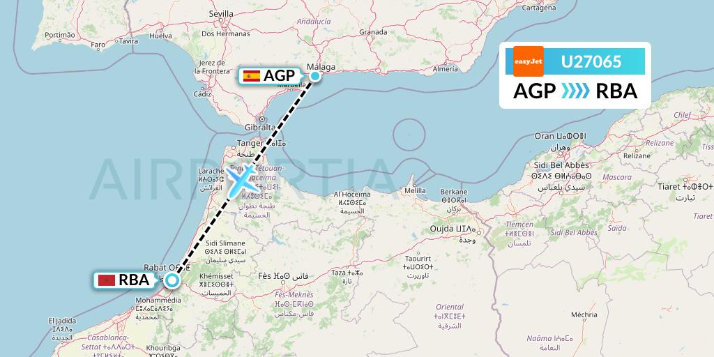 U27065 EasyJet Flight Map: Malaga to Rabat
