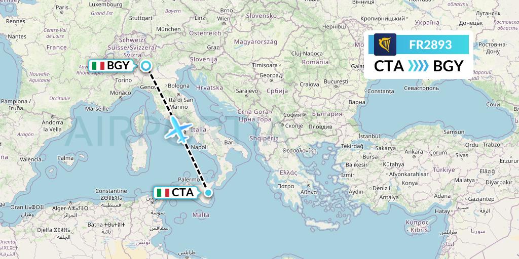 FR2893 Ryanair Flight Map: Catania to Milan