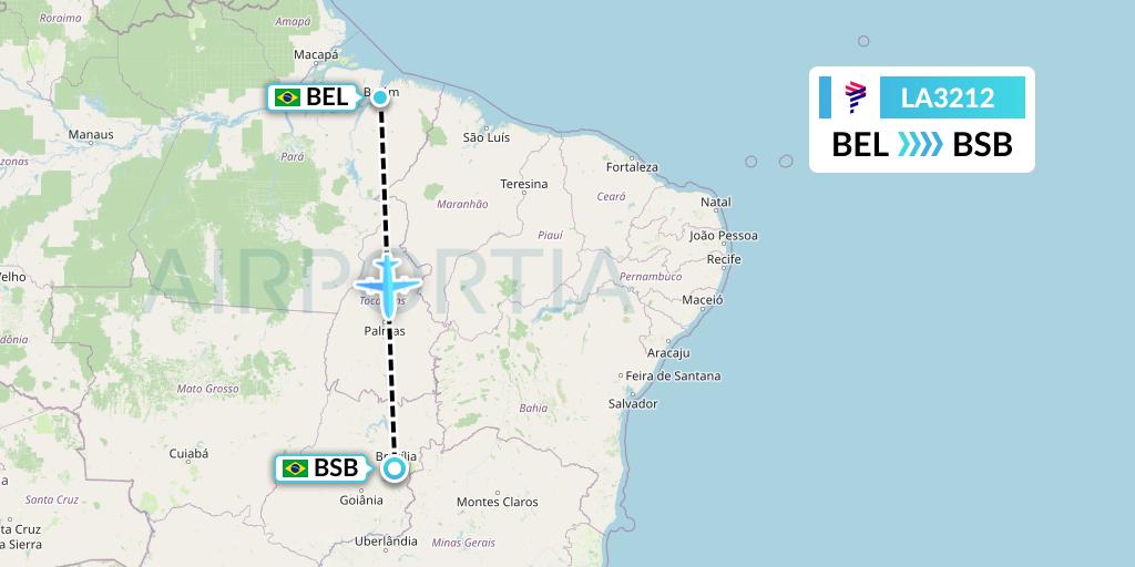 LA3212 LAN Airlines Flight Map: Belem to Brasilia