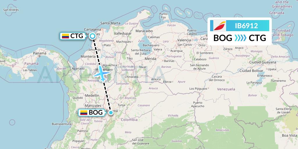 IB6912 Iberia Flight Map: Bogota to Cartagena