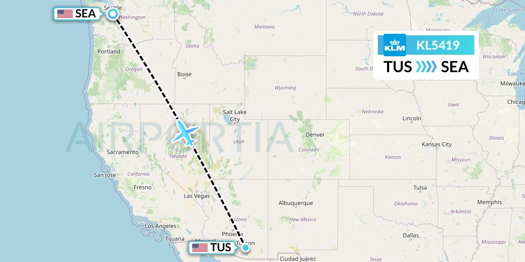 KL5419 KLM Flight Map: Tucson to Seattle