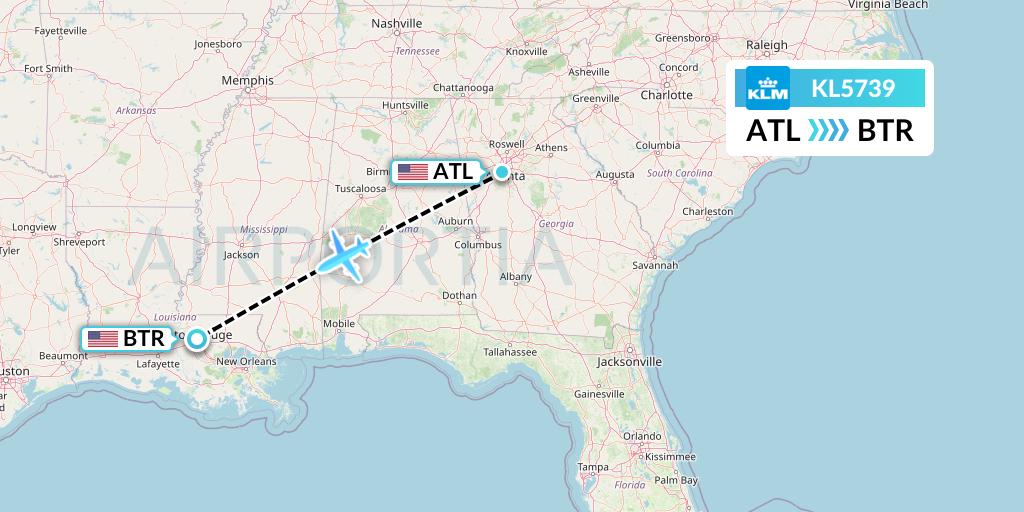 KL5739 KLM Flight Map: Atlanta to Baton Rouge