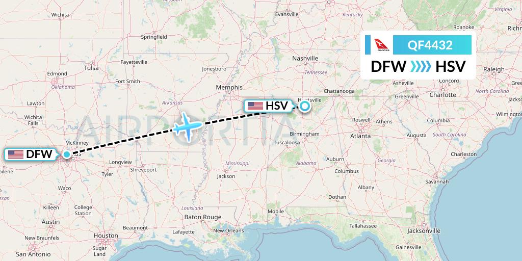 QF4432 Qantas Flight Map: Dallas to Huntsville