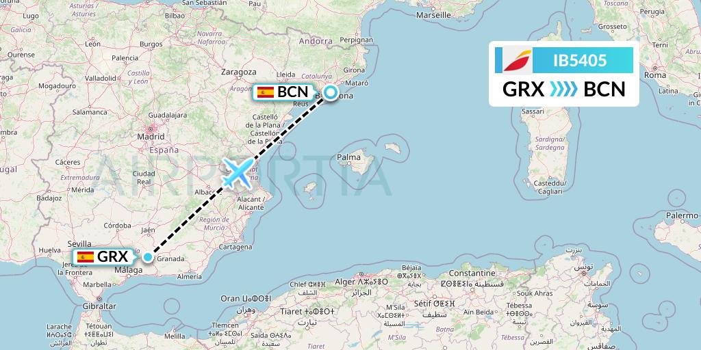 IB5405 Iberia Flight Map: Granada to Barcelona