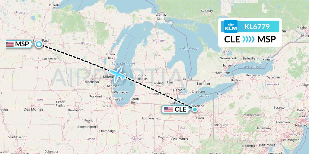 KL6779 KLM Flight Map: Cleveland to Minneapolis